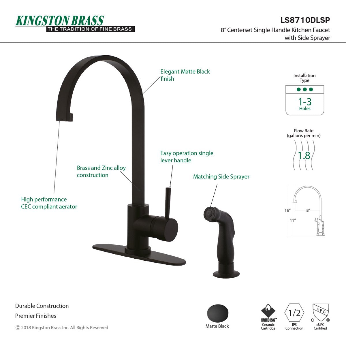 Kingston Brass Gourmetier Concord Single-Handle Kitchen Faucet with Side Sprayer