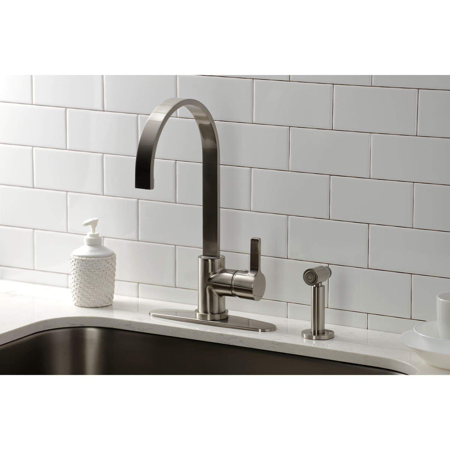 Kingston Brass LS871XCTLBS-P Continental Single-Handle Kitchen Faucet with Brass Sprayer