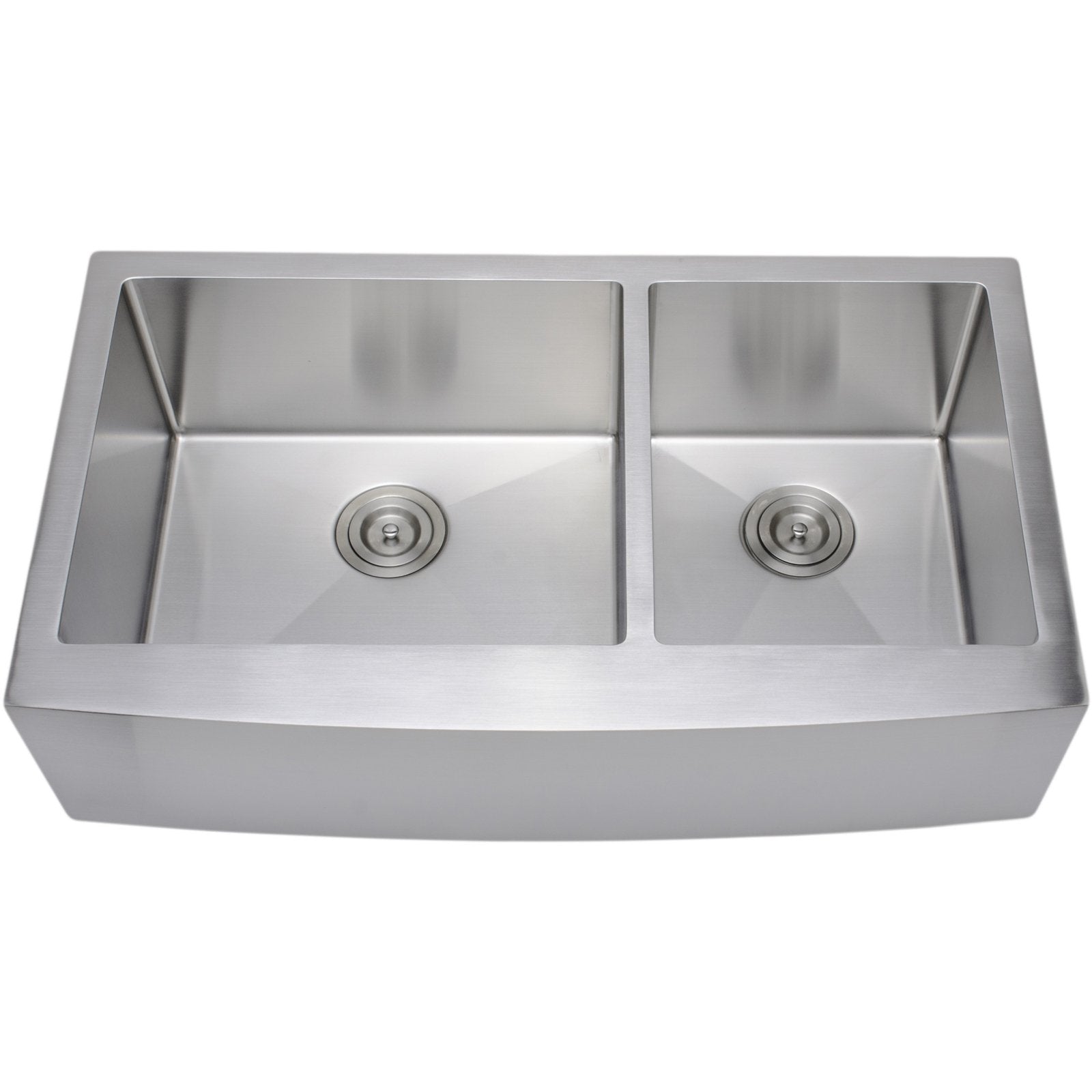 Wells Sinkware Handcrafted 36-Inch 16-Gauge Arched Apron Front Farmhouse 60/40 Double Bowl Stainless Steel Kitchen Sink-DirectSinks