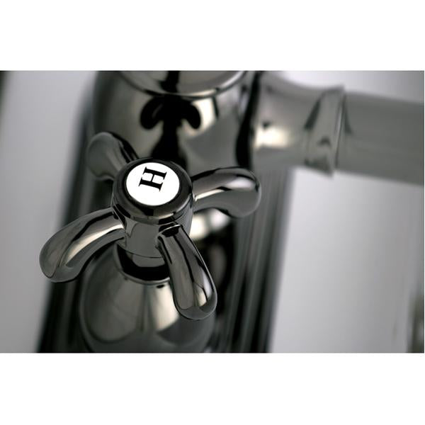 Kingston Brass NS7000TX Water Onyx 4 Inch Centerset Lavatory Faucet with Cross Handles and Brass Pop up Drain in Black Nickel-Bathroom Faucets-Free Shipping-Directsinks.