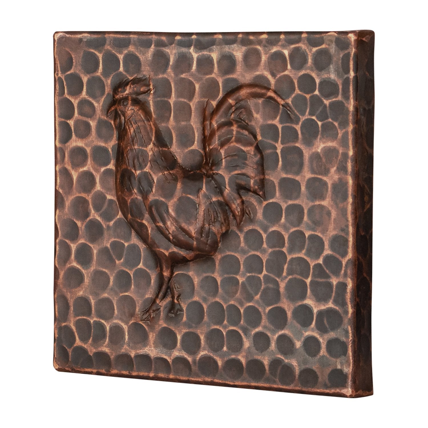 4" x 4" Hammered Copper Rooster Tile