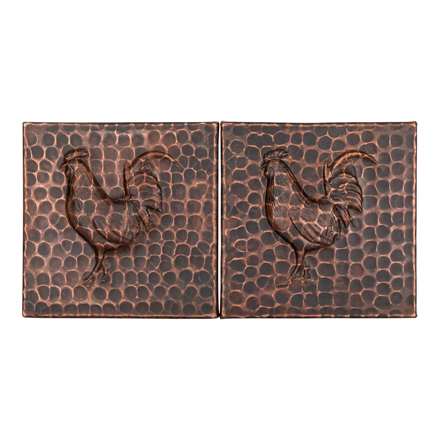 4" x 4" Hammered Copper Rooster Tile, pack of 4 Tiles