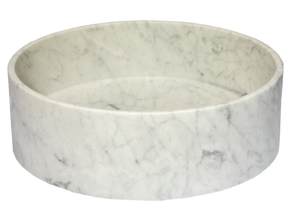 Thin Lip Round Carrara Marble Column Vessel Sink