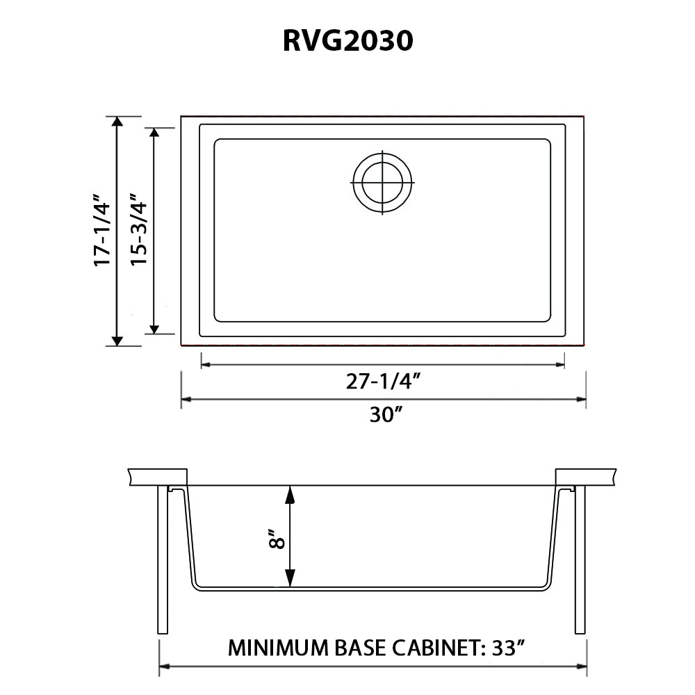 Ruvati 30 x 18 inch Granite Composite Undermount Single Bowl Kitchen Sink RVG2030