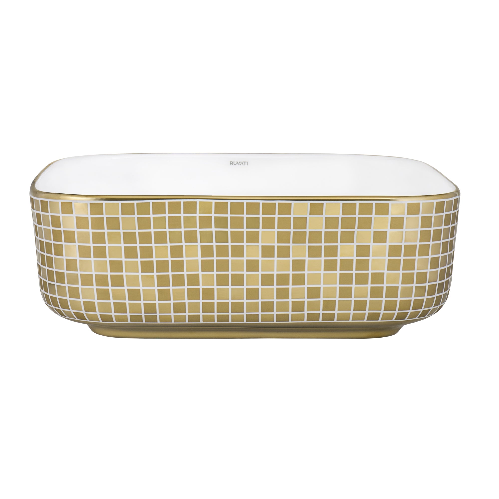 Ruvati 15" x 15" Bathroom Vessel Sink with Gold Pattern Exterior in White