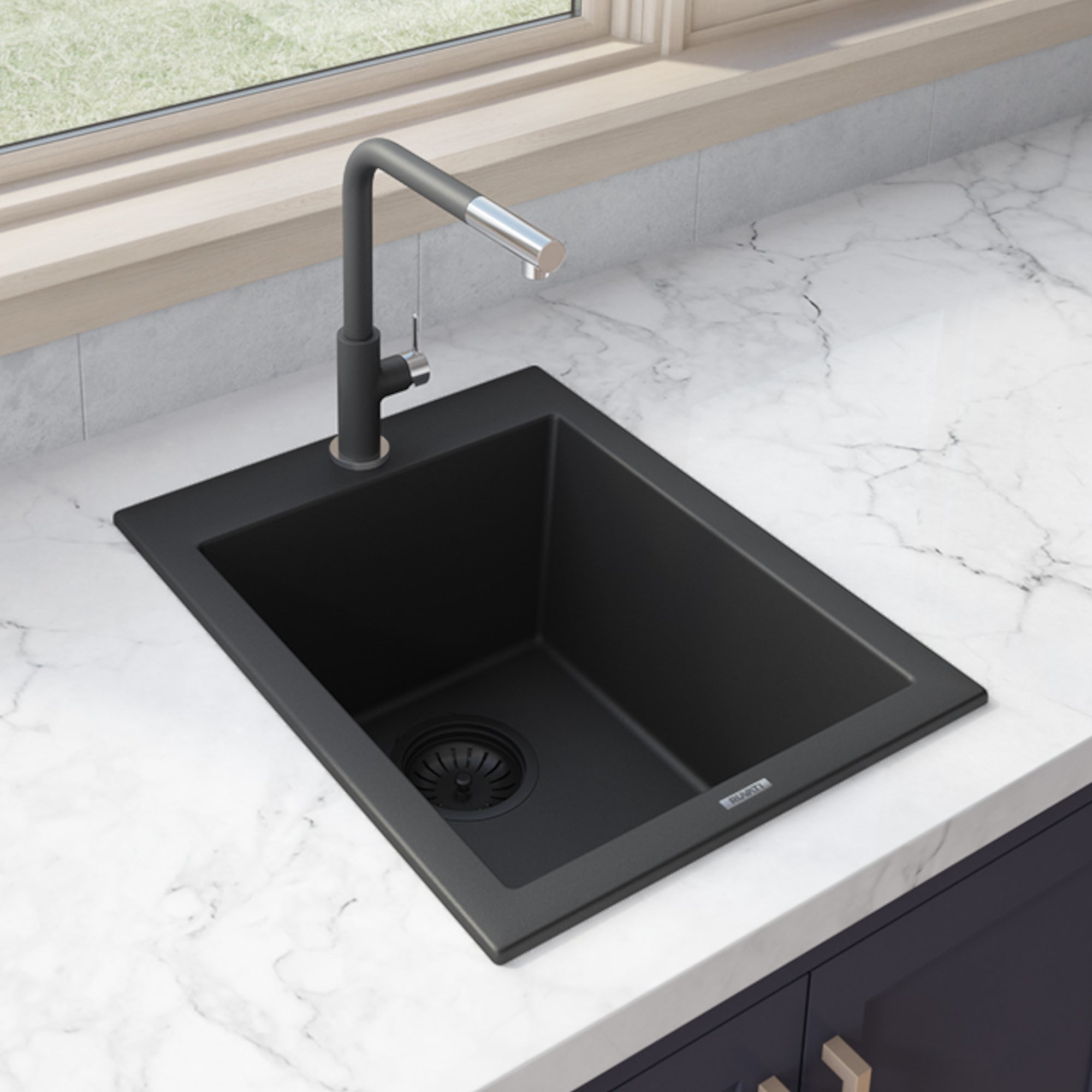 Ruvati 16 x 20" epiGranite Dual-Mount Granite Composite Single Bowl Kitchen Sink