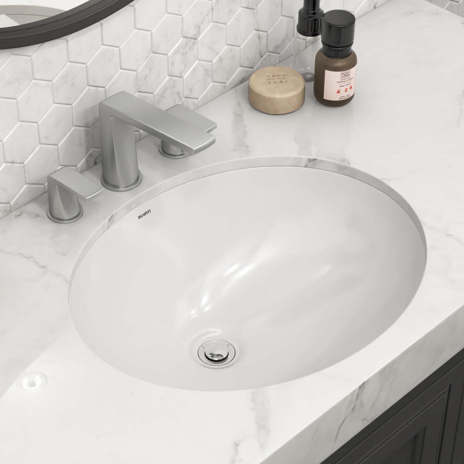 Ruvati 17" x 14" Oval Undermount Bathroom Sink in White