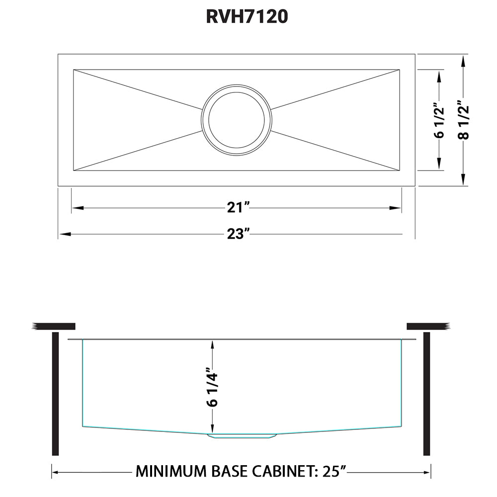 Ruvati 23" x 8" Narrow Trough Undermount 16 Gauge Stainless Steel Single Bowl Bar Prep Sink