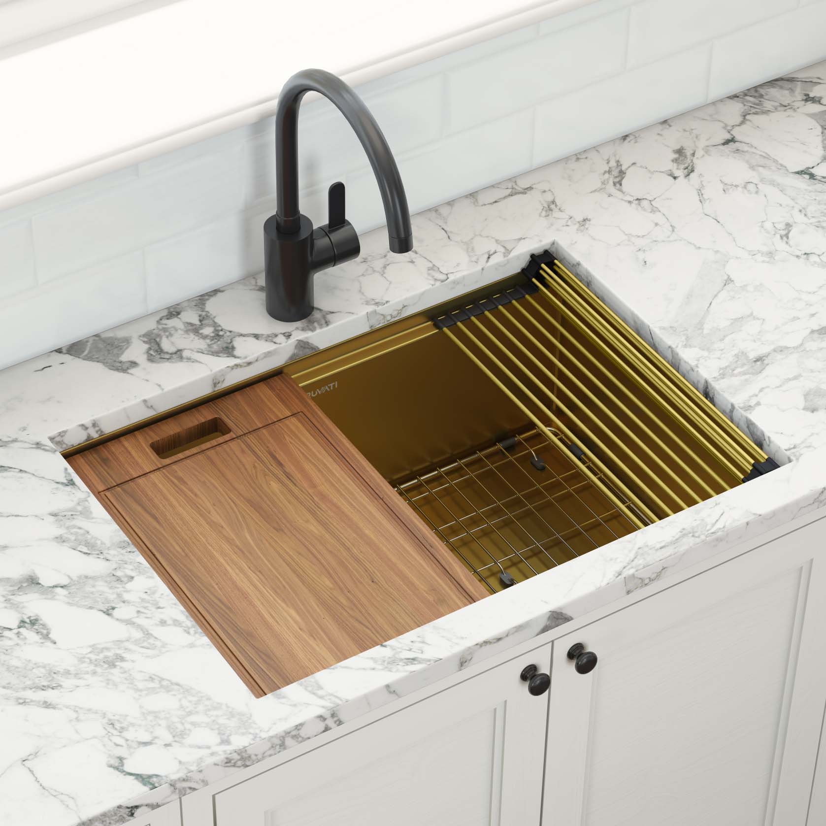 Ruvati 27" Matte Gold Stainless Steel Undermount Workstation Kitchen Sink