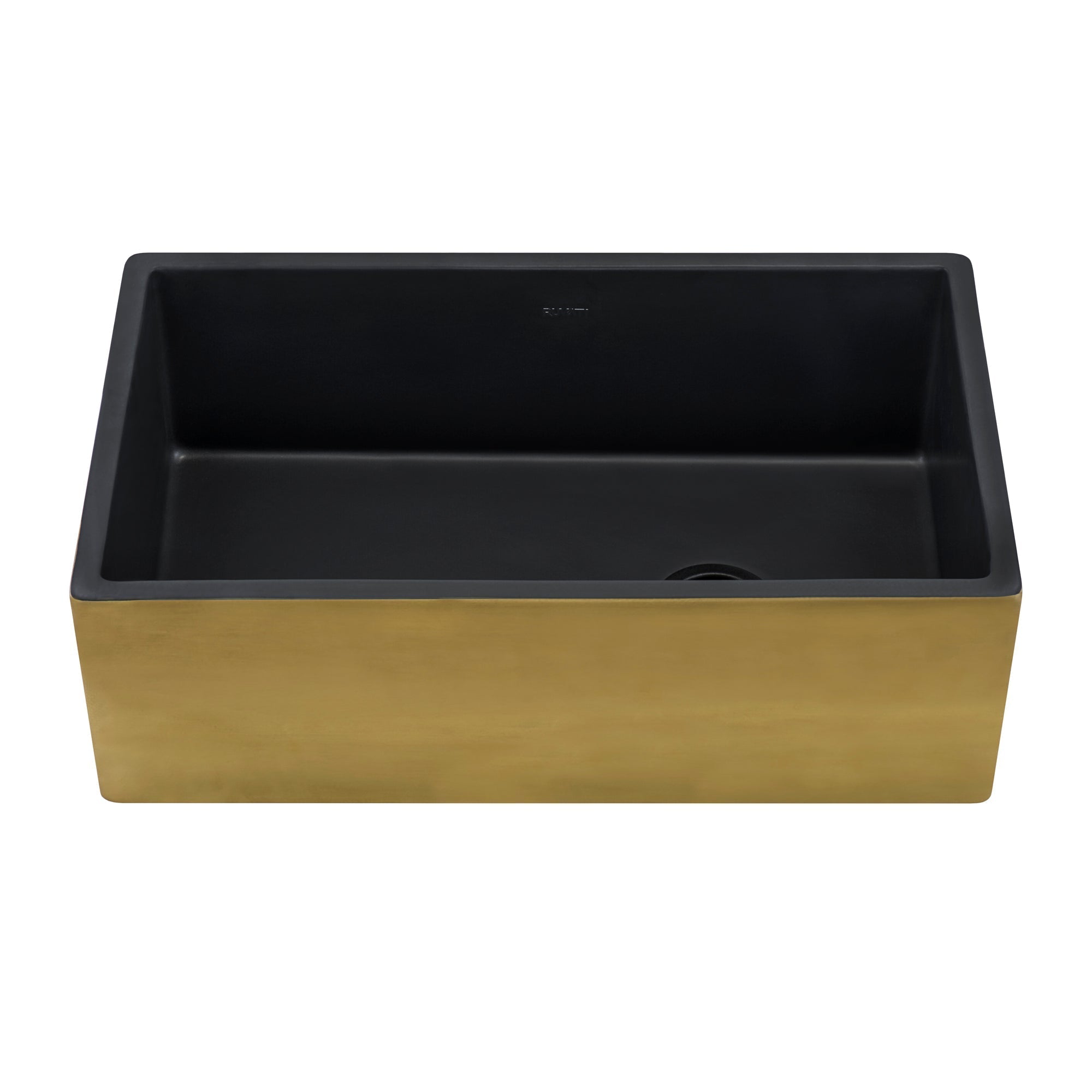 Ruvati 30" Matte Black Fireclay Farmhouse Kitchen Sink with Brushed Gold Apron