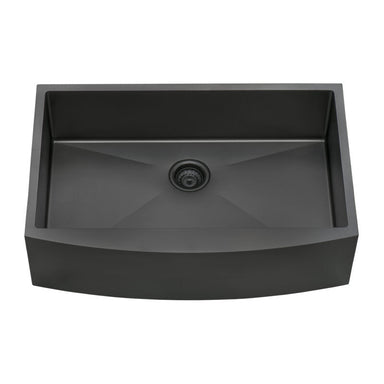 Terraza 30-inch Apron-Front Farmhouse Kitchen Sink Gunmetal Black Matte Stainless Steel Single Bowl Model: RVH9660BL