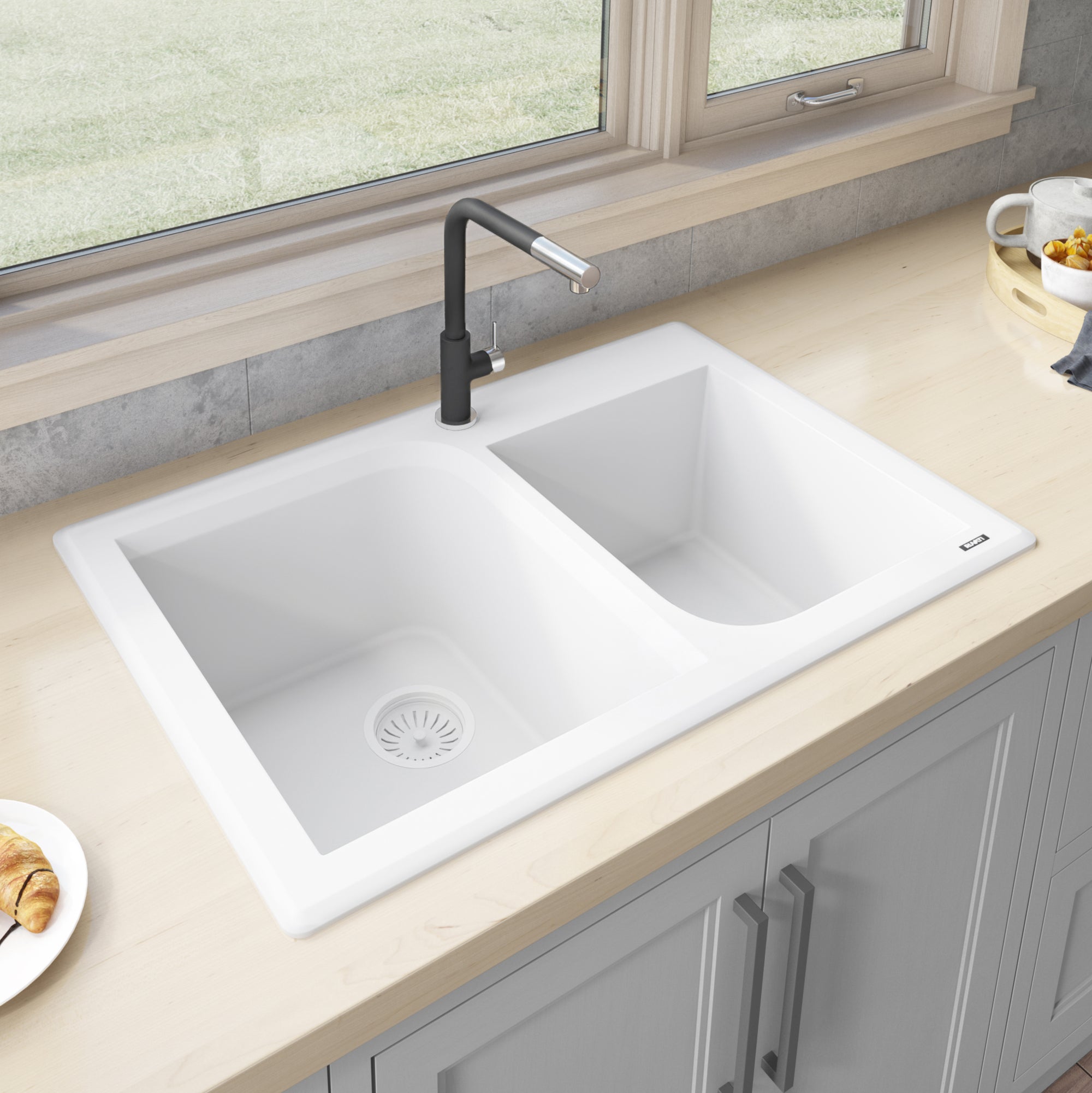 Ruvati 33" epiGranite Dual-Mount Granite Composite Double Bowl Kitchen Sink