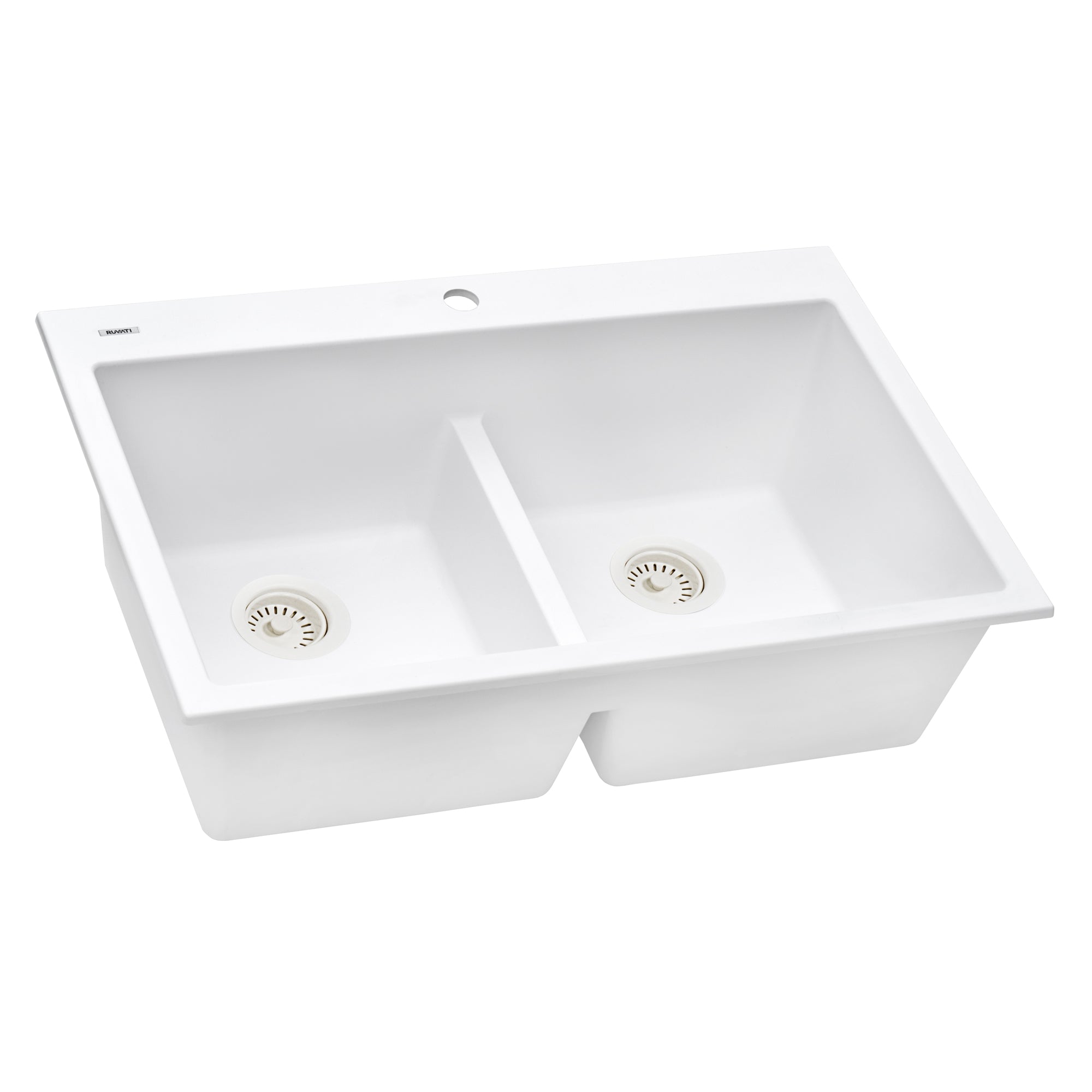 Ruvati 33 x 22" epiGranite Drop-in Topmount Granite Composite Double Bowl Low Divide Kitchen Sink