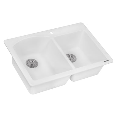 Ruvati 33" x 22" Dual Mount Granite Composite Double Bowl Kitchen Sink in White RVG1344WH