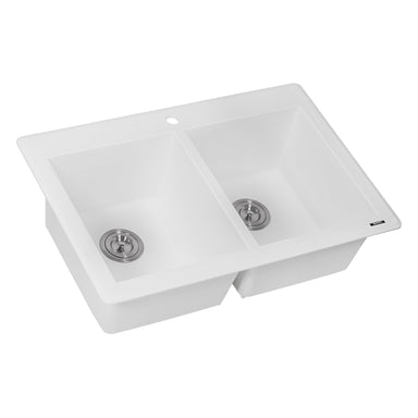 Ruvati 33" x 22" Dual Mount Granite Composite Double Bowl Kitchen Sink in White RVG1388WH