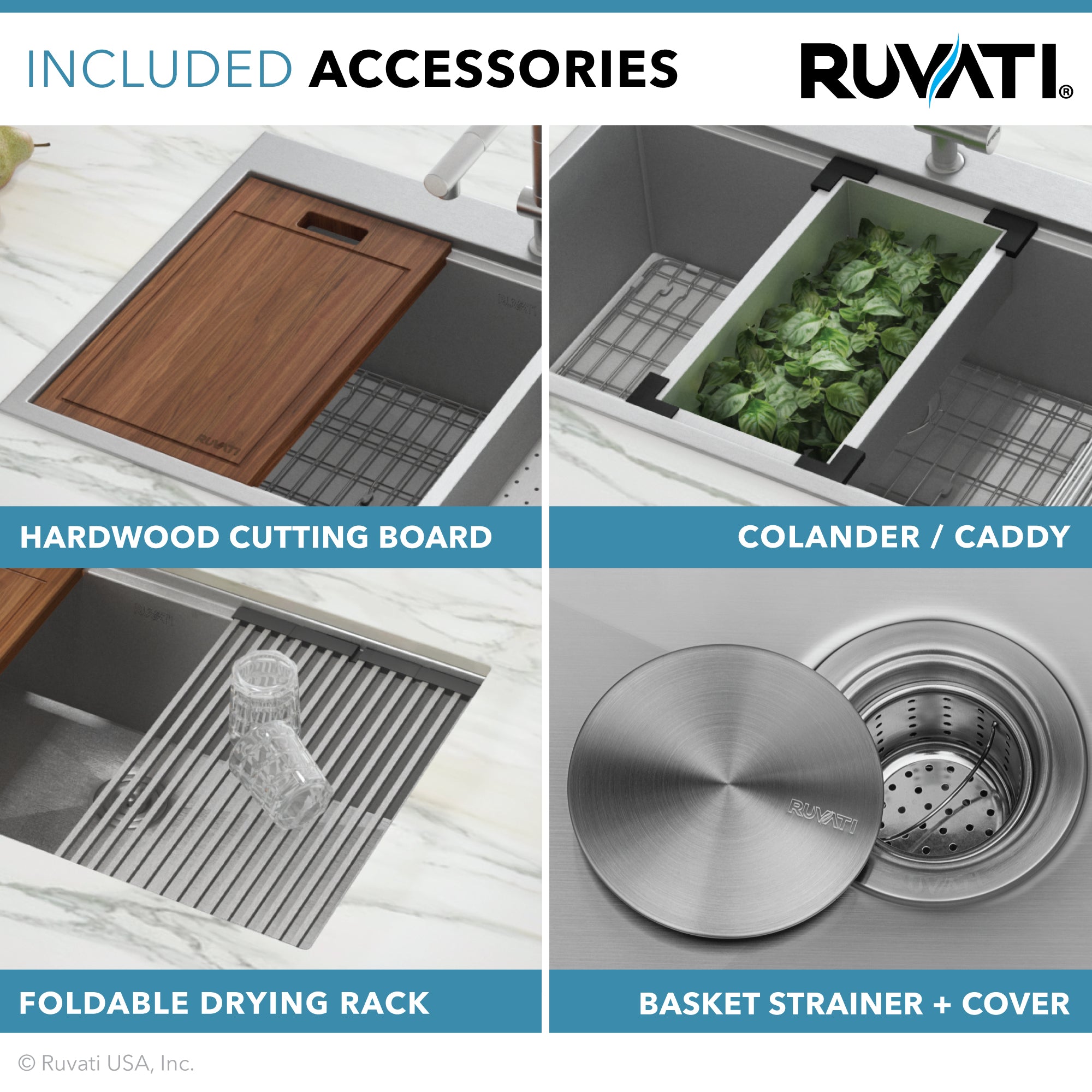 Ruvati 36" Apron-front Workstation Low-Divide Double Bowl 50/50 Farmhouse 16 Gauge Stainless Steel Kitchen Sink