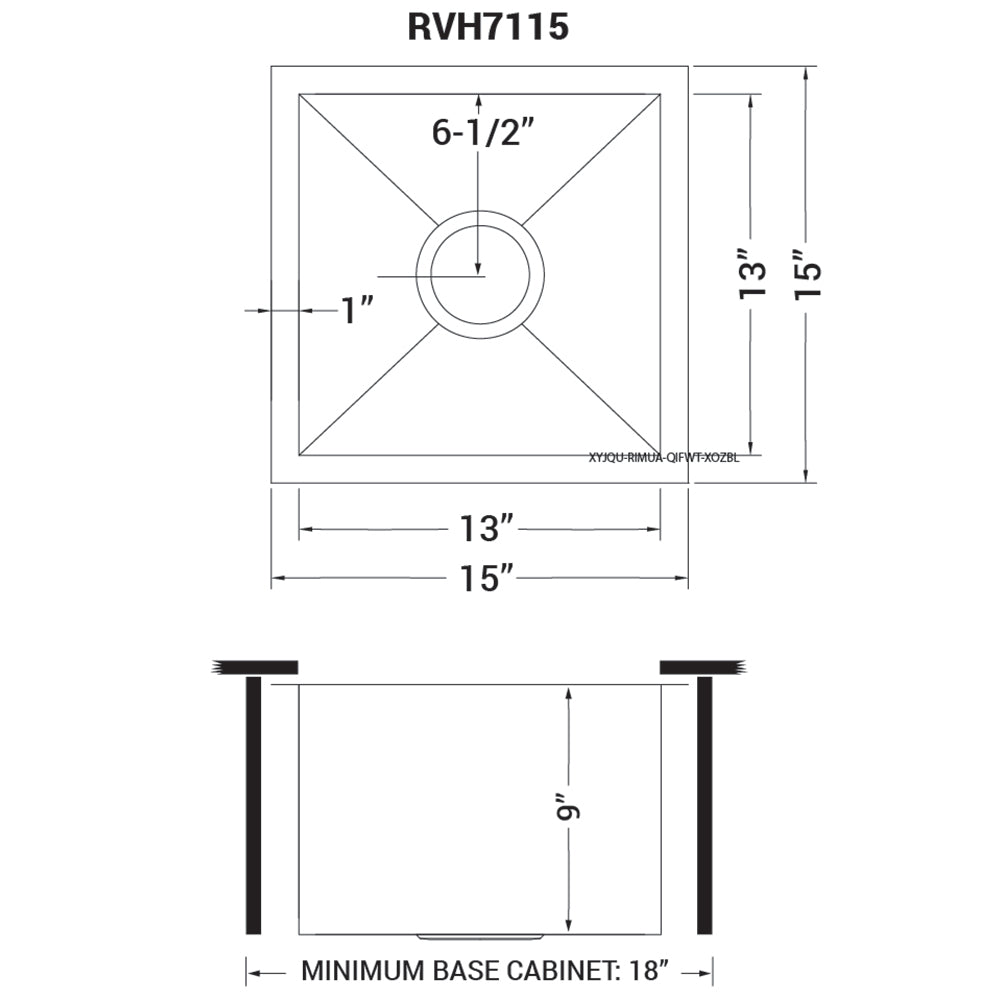 Ruvati RVH7115 15 x 15" Undermount 16 Gauge Zero Radius Single Bowl Bar Prep Square Kitchen Sink
