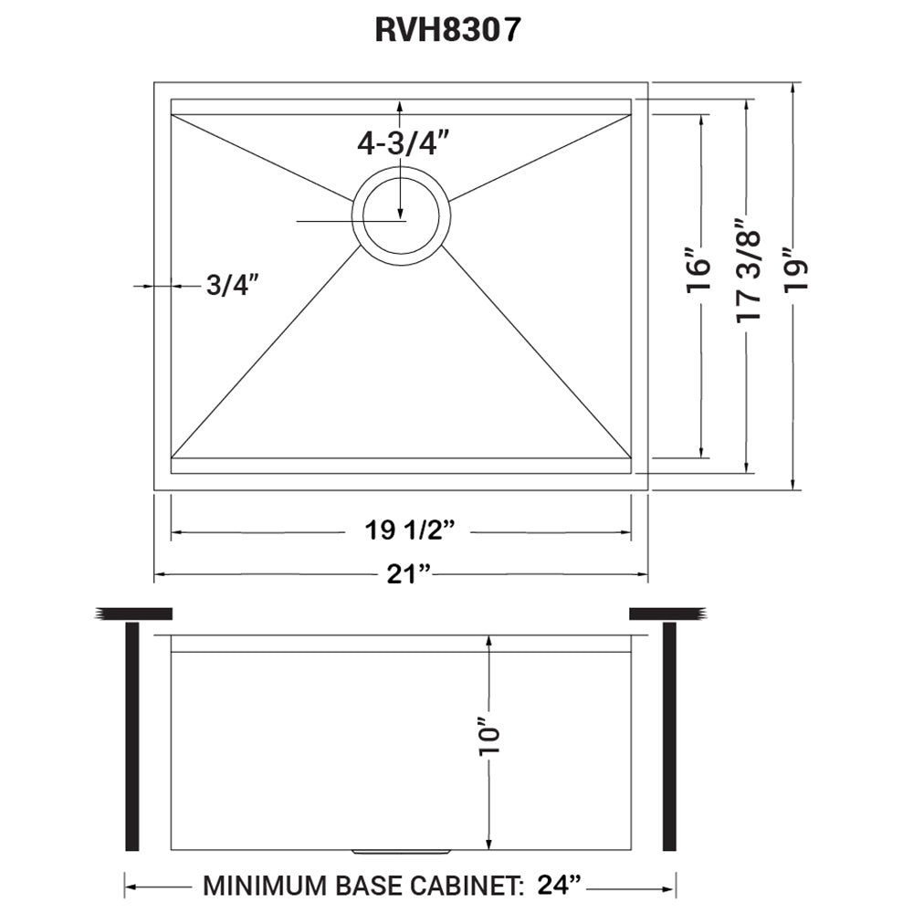 Ruvati RVH8307 21" Workstation Undermount 16 Gauge Ledge Stainless Steel Single Bowl Bar Prep Sink