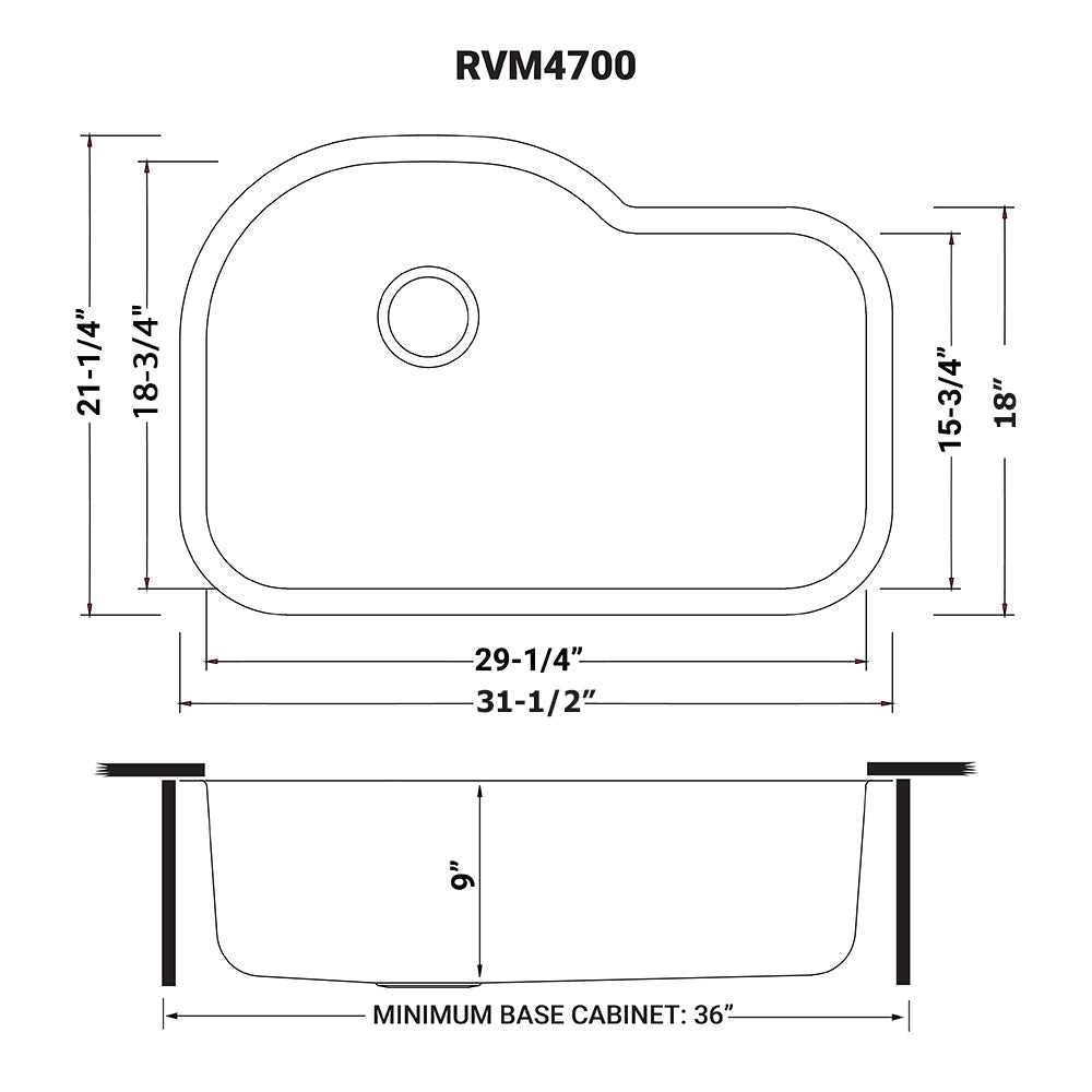 Ruvati RVM4700 32" Undermount 16 Gauge Single Bowl Kitchen Sink
