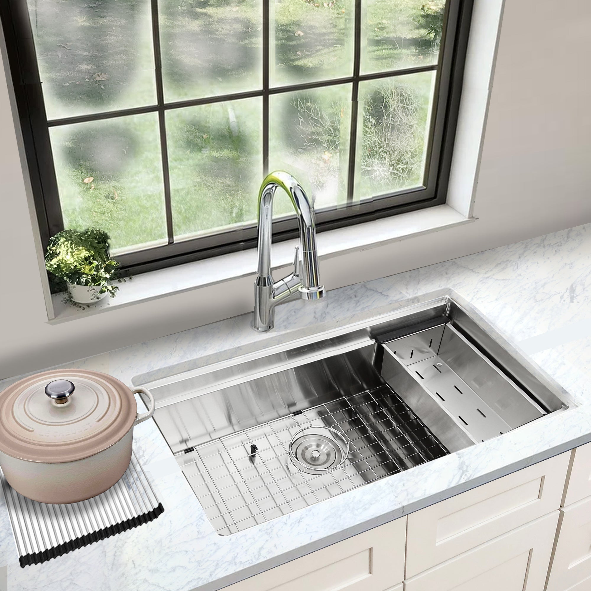 Nantucket Sinks SR-PS-3620-16 - 36" Pro Series Workstation Single Bowl Undermount Stainless Steel Kitchen Sink with Compatible Accessories