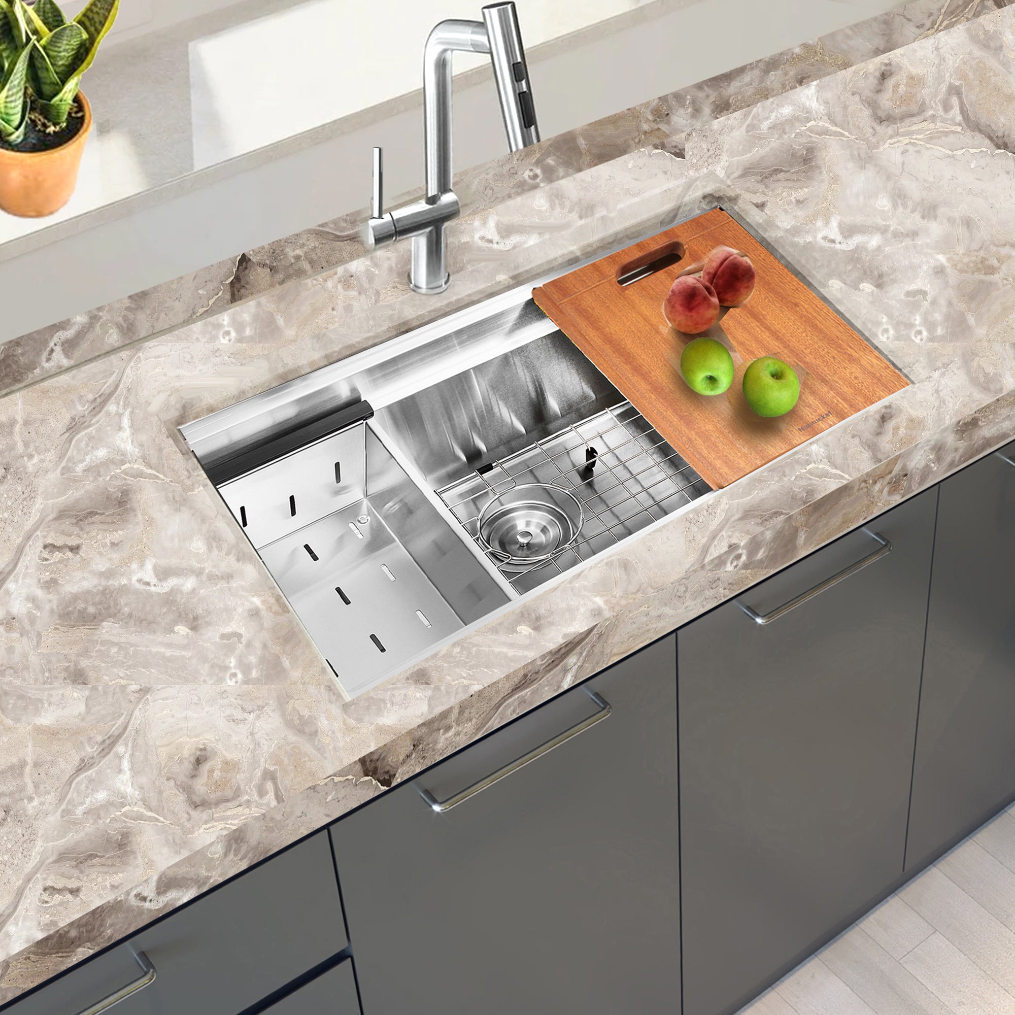 Nantucket Sinks SR-PS2-2818-16 - 28" Pro Series Workstation Single Bowl Undermount Stainless Steel Kitchen Sink with Included Accessories
