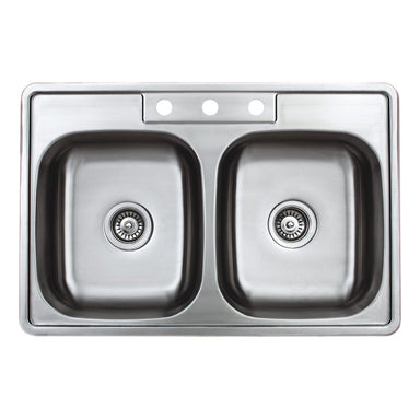 Wells Sinkware 33-Inch 20-Gauge Drop-in 3-Hole 50/50 Double Bowl ADA Compliant Stainless Steel Kitchen Sink-Kitchen Sinks Fast Shipping at Directsinks.