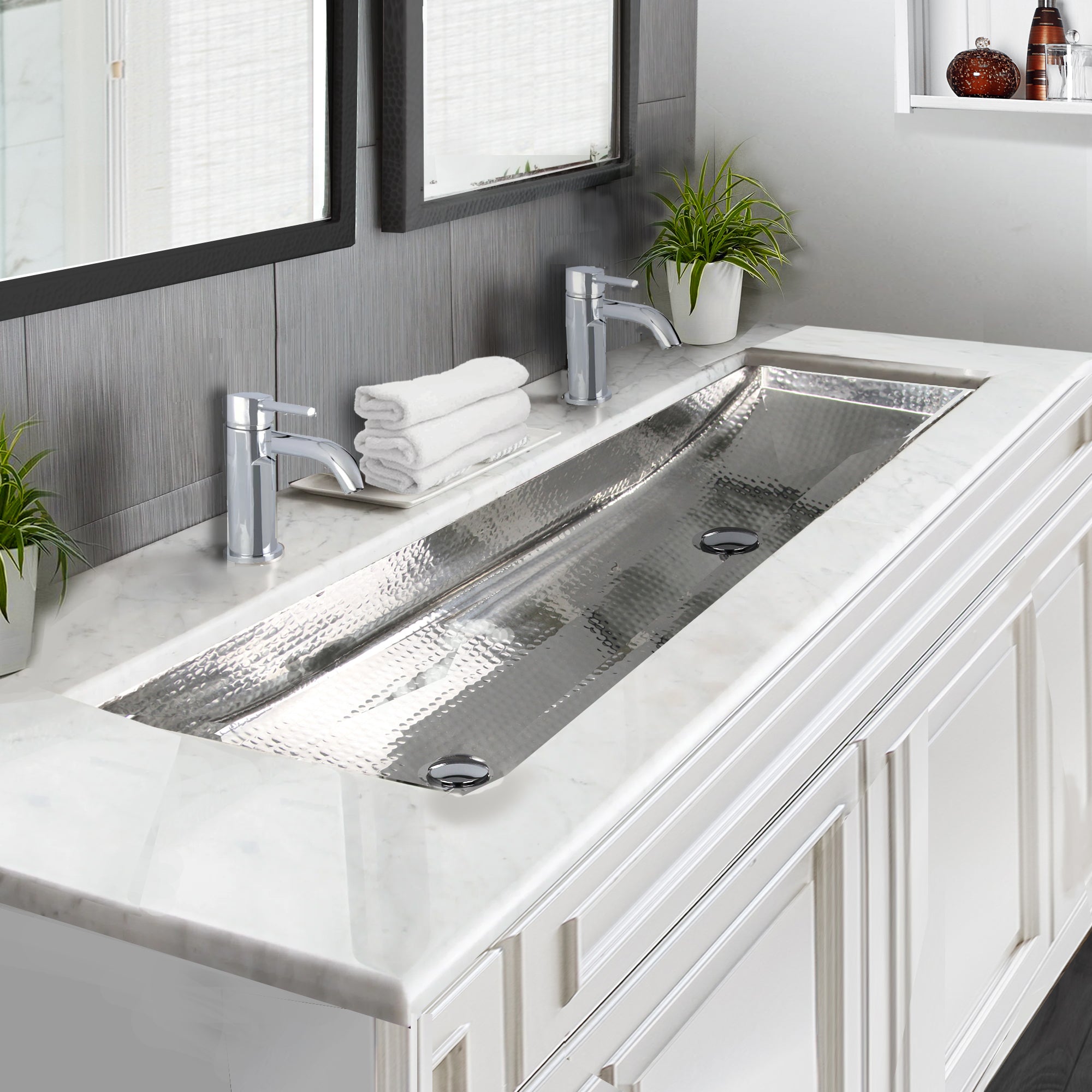 Nantucket Sinks TRS48-OF Stainless Steel Double Trough Undermount Bathroom Sink with Overflow DirectSinks
