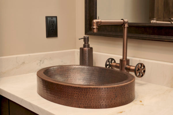 Premier Copper Products 15" Small Round Skirted Vessel Hammered Copper Sink