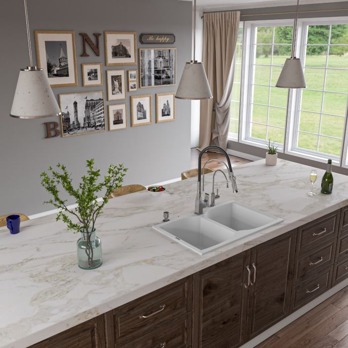 ALFI brand AB3220DI 32" Drop-In Double Bowl Granite Composite Kitchen Sink