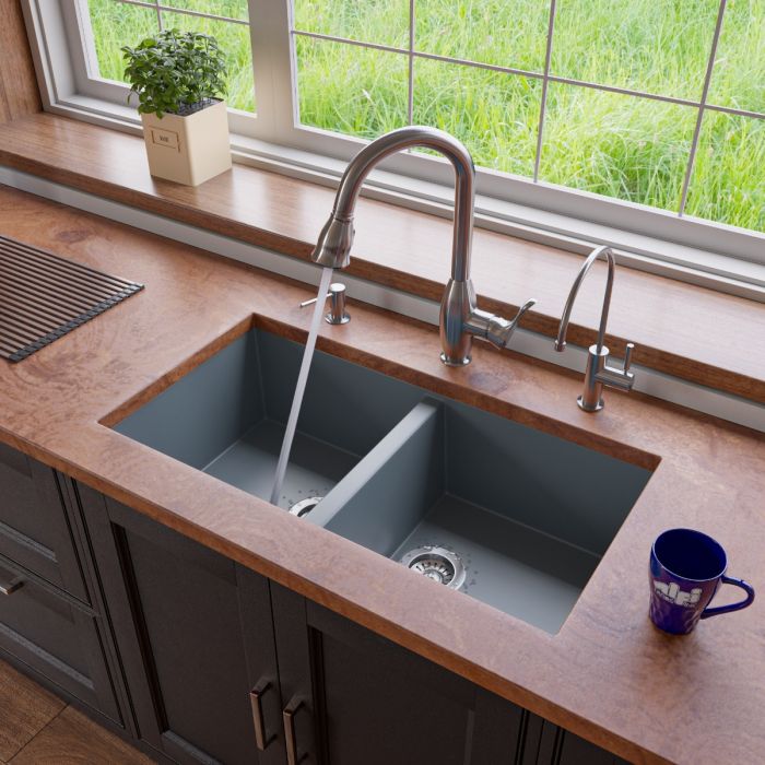 ALFI Brand 34" Undermount Double Bowl Granite Composite Kitchen Sink