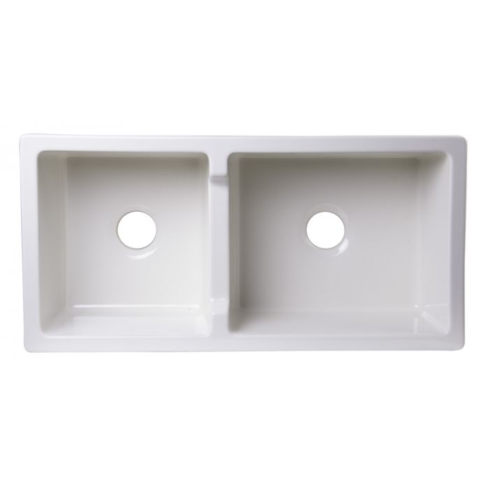 AB3618DB-W 36" White Smooth Thick Wall Fireclay Double Bowl Farm Sink