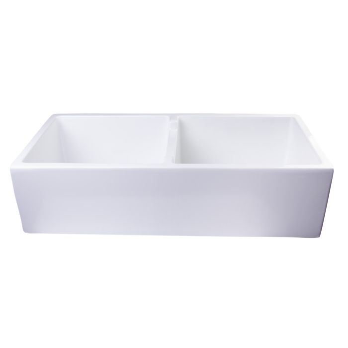 AB3918-W 39" White Smooth Thick Wall Fireclay Double Bowl Farm Sink