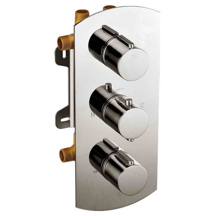 AB4101-PC Polished Chrome Concealed 3-Way Thermostatic Valve Shower Mixer /w Round Knobs