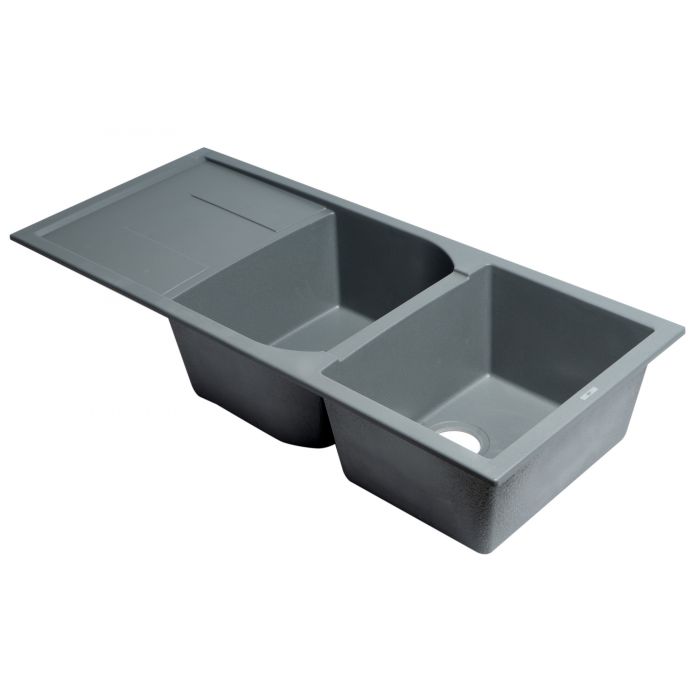 ALFI Brand 46" Double Bowl Granite Composite Kitchen Sink with Drainboard