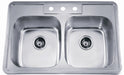 34" Equal Double Bowl Topmount 20 Gauge Stainless Steel Kitchen Sink-Kitchen Sinks Fast Shipping at DirectSinks.