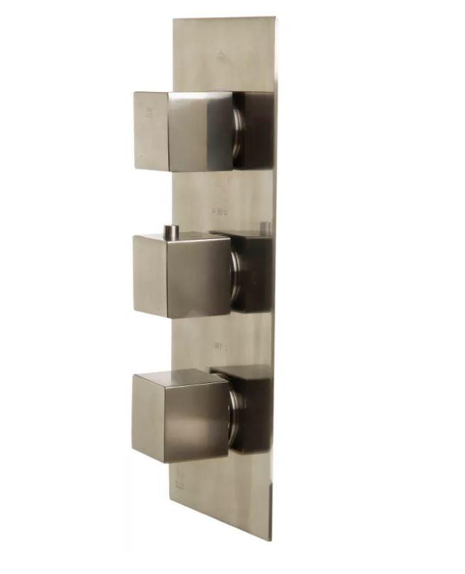 AB2901-PC Polished Chrome Concealed 3-Way Thermostatic Valve Shower Mixer /w Square Knobs-DirectSinks
