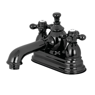 Kingston Brass NS7010AX Water Onyx 4-Inch Centerset Bathroom Faucet with Brass Pop-Up in Bright Black Stainless Steel-DirectSinks