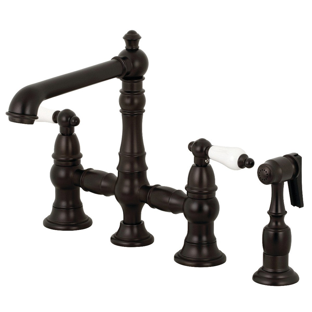 Kingston Brass English Country 4-Hole 8" Bridge Kitchen Faucet with Sprayer
