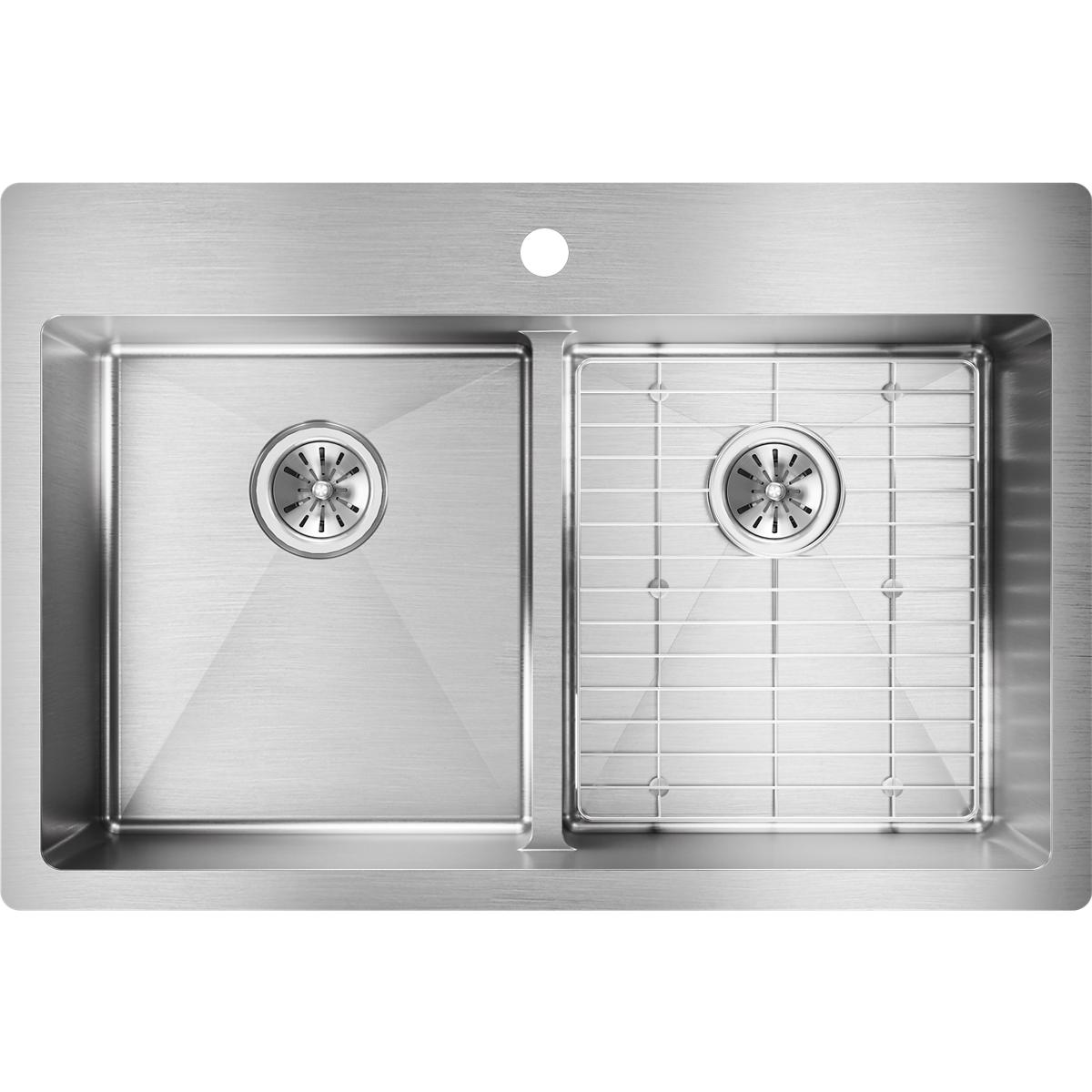 Elkay Crosstown Stainless Steel 33" x 22" x 9" Equal Double Bowl Dual Mount Sink Kit with Aqua Divide