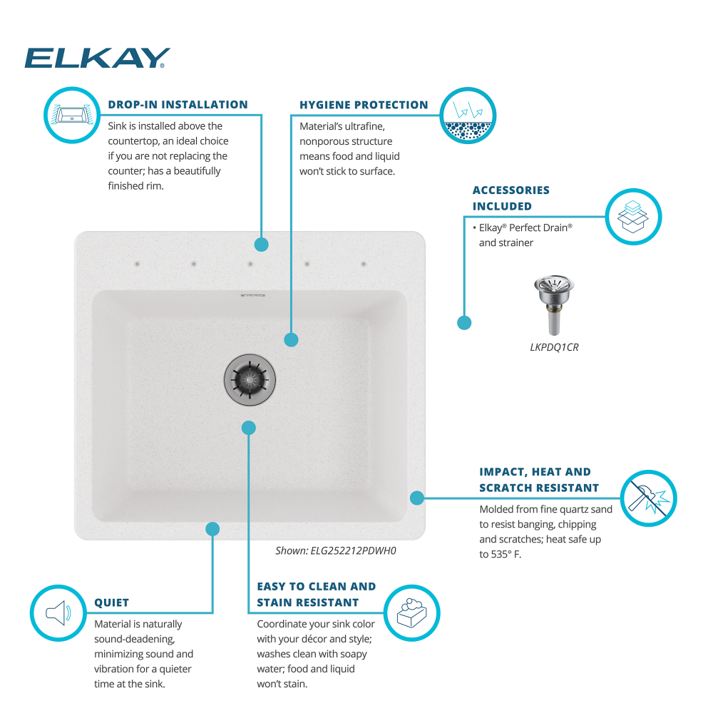 Elkay Quartz Classic 25" x 22" x 11-13/16", Drop-in Laundry Sink with Perfect Drain, White