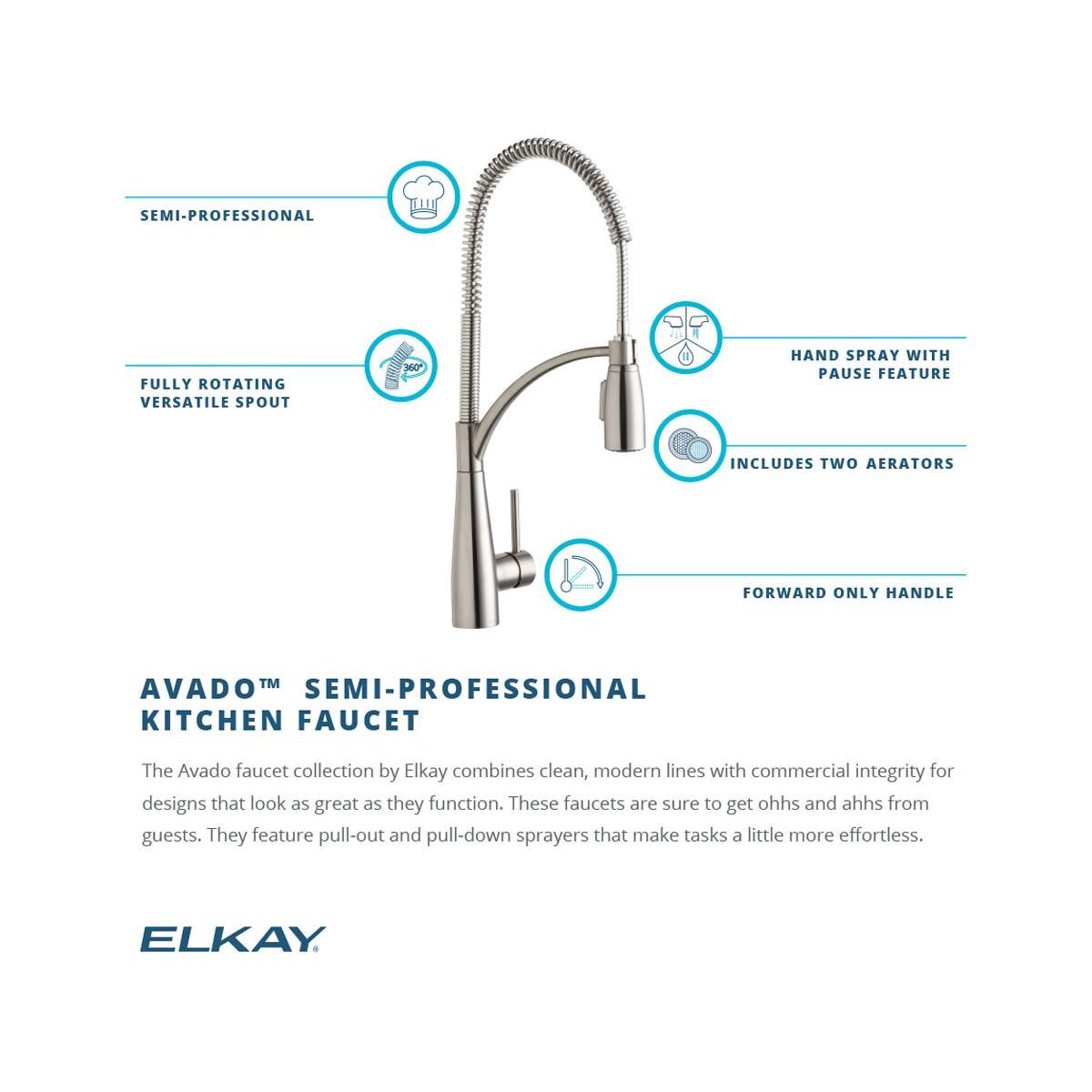 Elkay Avado Single Hole Kitchen Faucet with Semi-Professional Spout Forward Only Lever Handle-DirectSinks