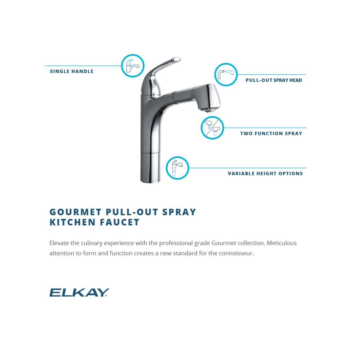 Elkay Gourmet Single Hole Kitchen Faucet Pull-out Spray and Lever Handle with Hi and Mid-rise Base Options-DirectSinks
