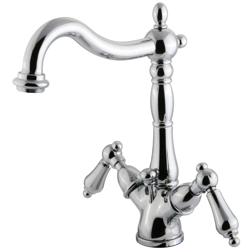 Kingston Brass Heritage Deck Mount 4-Inch Centerset Bathroom Faucet with Pop-Up Drain