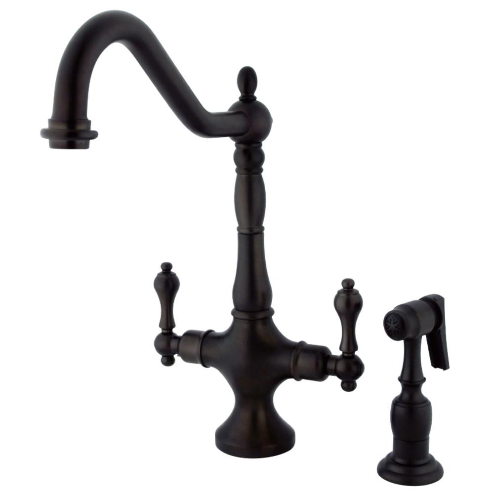 Kingston Brass Heritage 2-Handle Kitchen Faucet with Brass Sprayer