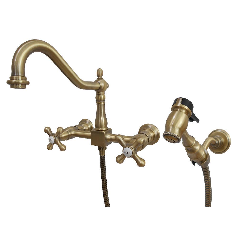Kingston Brass Heritage 8" Wall Mount Kitchen Faucet with Brass Sprayer