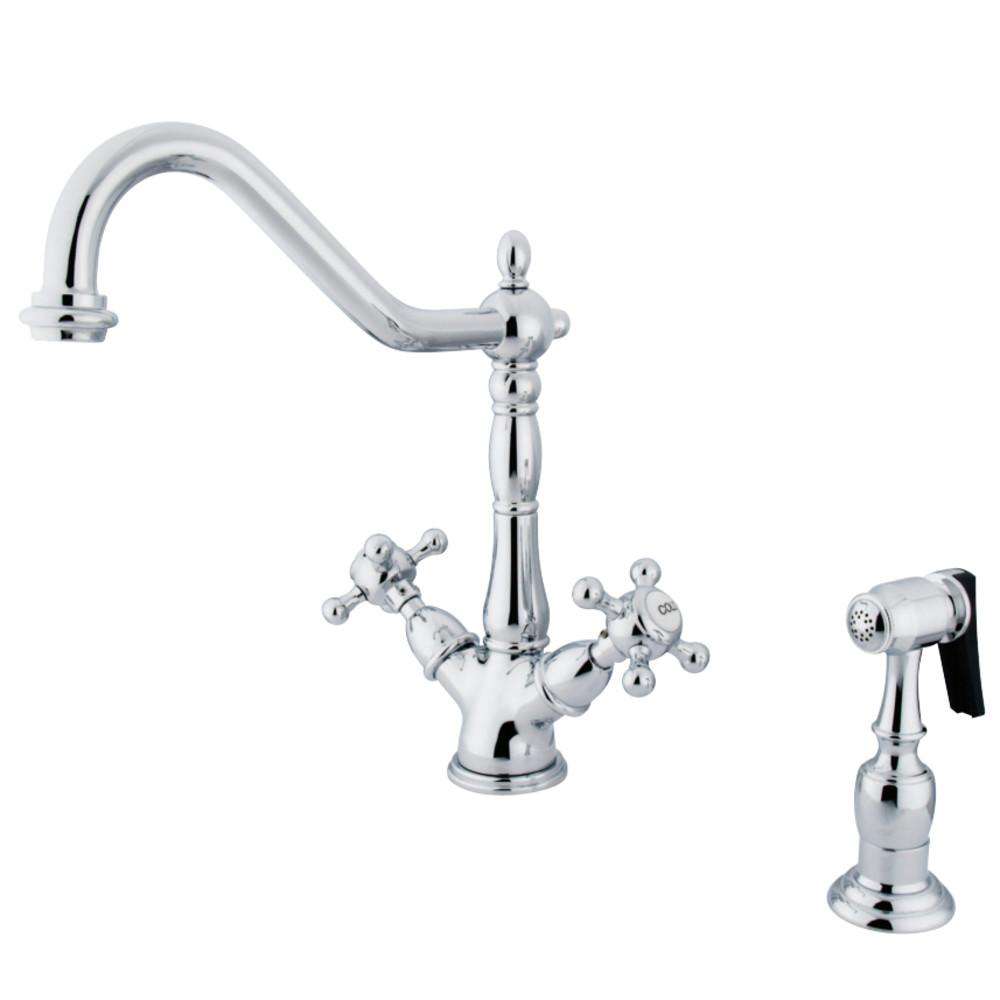 Kingston Brass KS1231BXBS Heritage 2-Handle Kitchen Faucet with Brass Sprayer and 8-Inch Plate in Polished Chrome