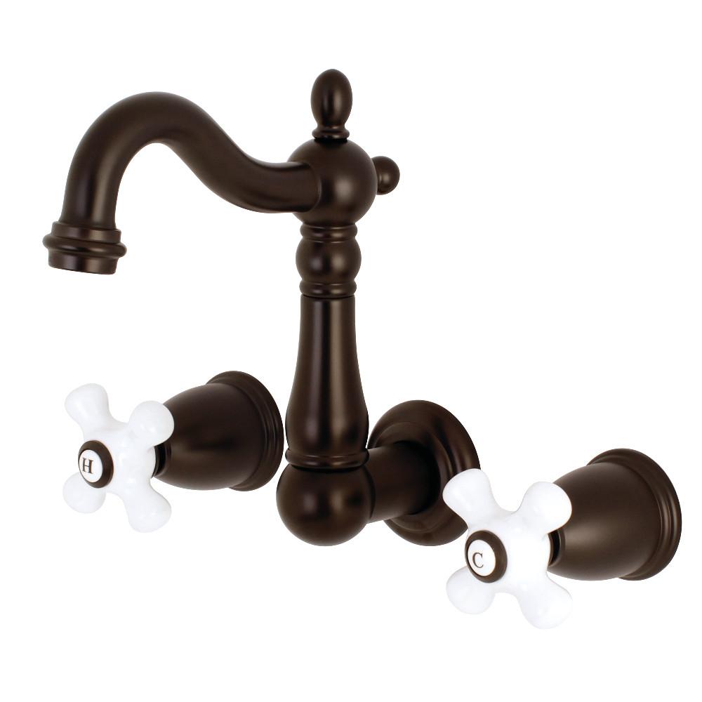 Kingston Brass Heritage 3-Hole 8-Inch Center Wall Mount Bathroom Faucet