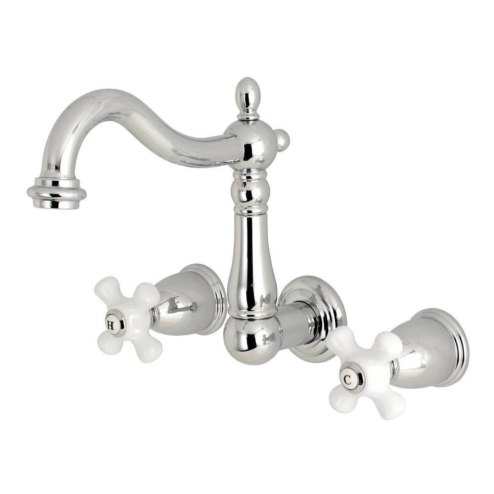 Kingston Brass Heritage 3-Hole 8" Center Wall Mount Bathroom Faucet