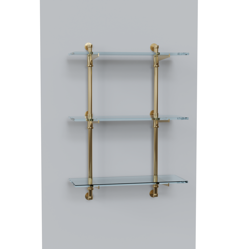 Cantilever Bistro Shelving in Satin Brass with Knurled Connectors