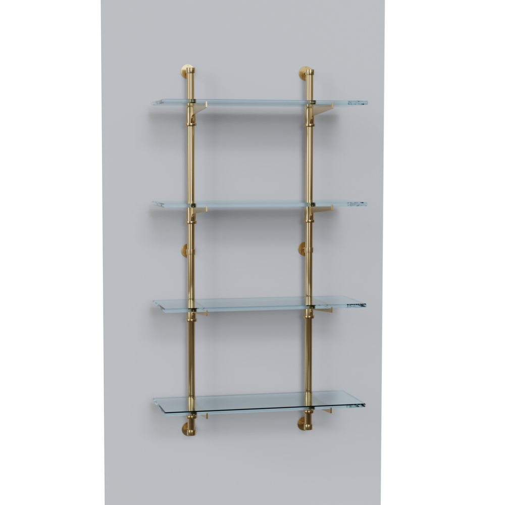 Cantilever Bistro Shelving in Satin Brass with Knurled Connectors